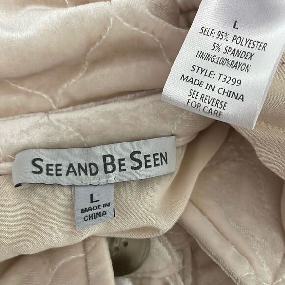 See And Be Seen Quilted Velour Jacket Shacket Ecru L - Picture 8 of 16